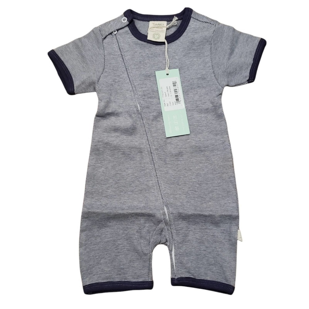 Tiny Twig Navy Stripes Organic Cotton Short Sleeve Zipsuit - NWT